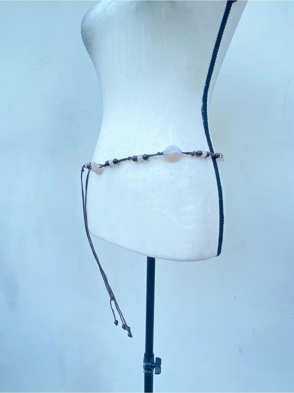 Y2K Cream Stone & Brown Bead Rope Belt One Size